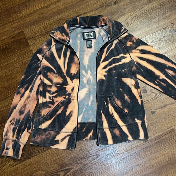 Everlast Gray Velour Y2K Long Sleeve Orange & Cream Full Zip Up Jacket Size M - Picture 8 of 11